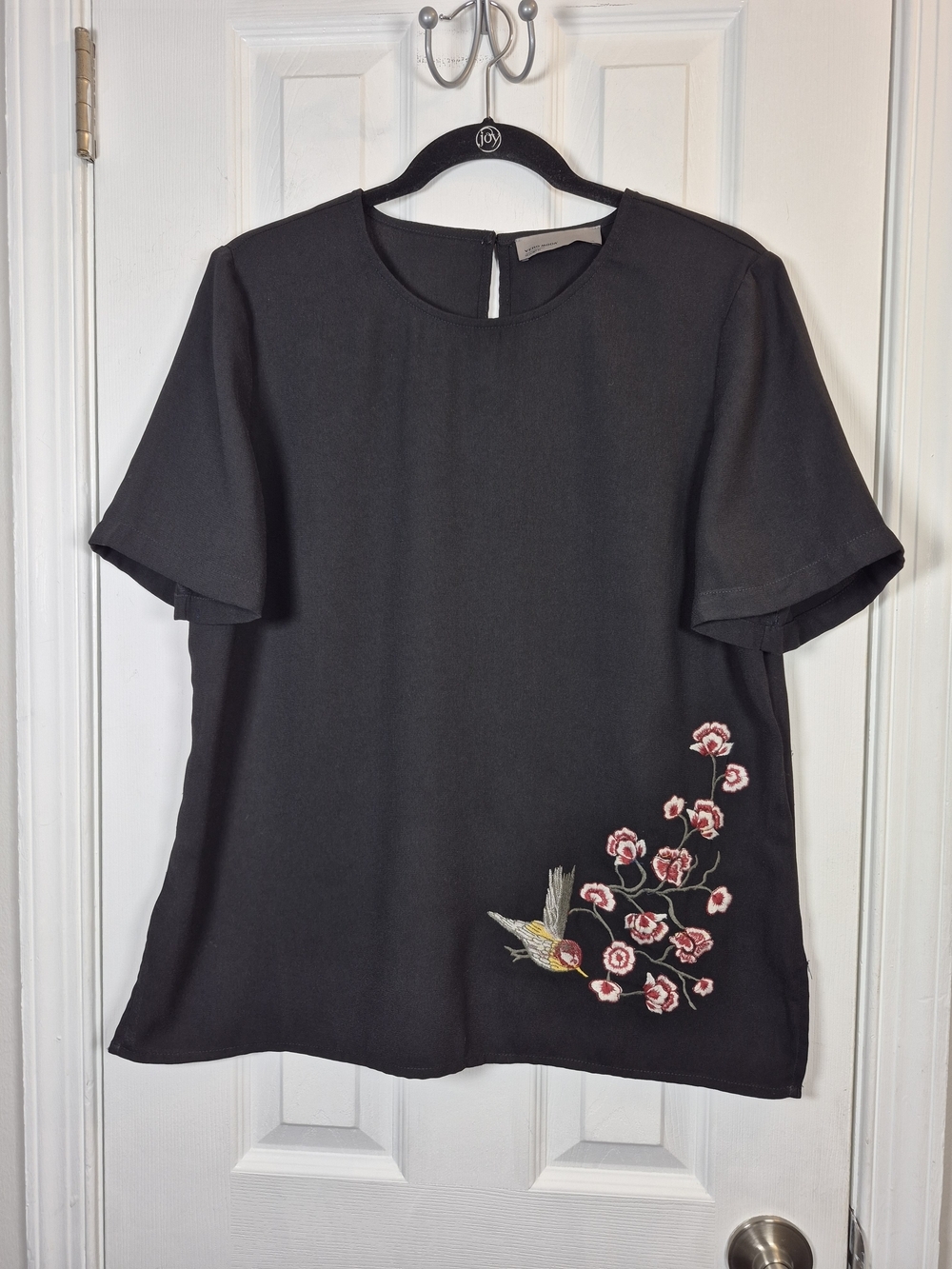 Vero Moda Black Embroidered Hummingbird Floral Top Blouse Cottagecore